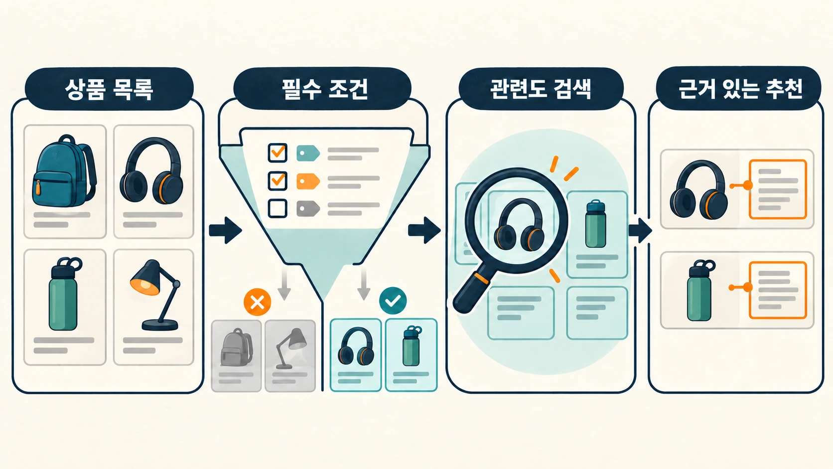 가격 재고 연결 규격 필터를 지난 상품만 검색 순위에 올라가는 구조